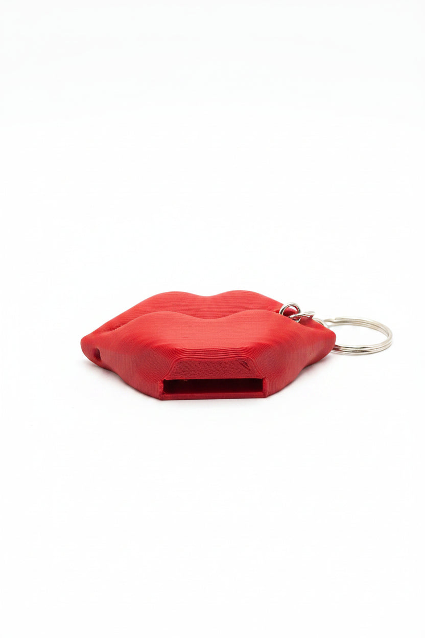 3D printed red lips keychain - back view showing bottle opener