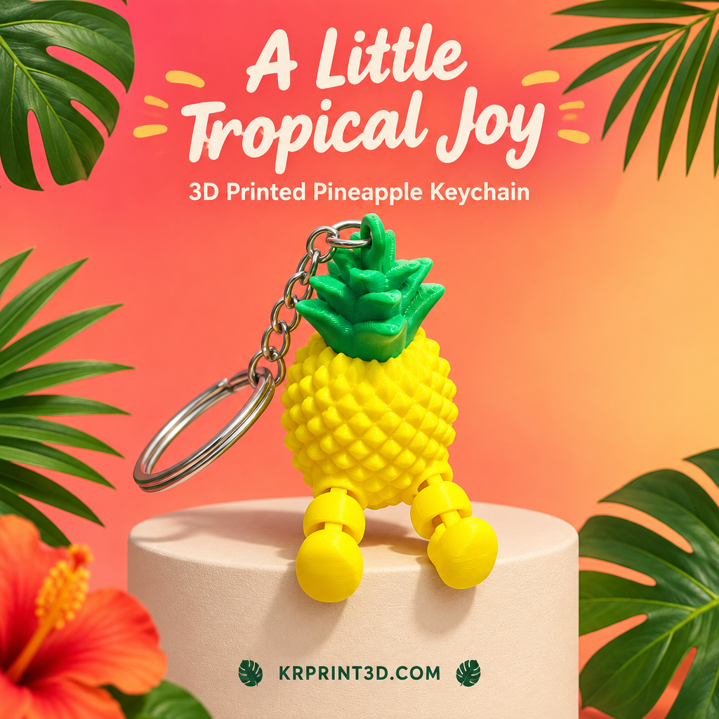 Articulated Pineapple Keychain 3D Printed Tropical Bag Charm and Cute Gift