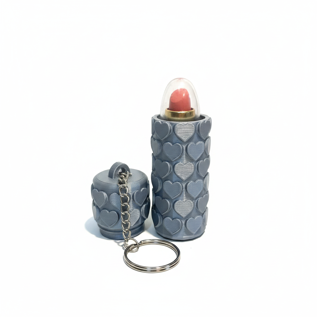 Heart Lipstick Holder Keychain 3D Printed Lip Balm Case Cute Makeup Accessory Gift for Her