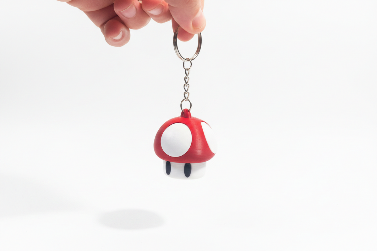 Super Mario Mushroom Keychain – 3D Printed Nintendo Gaming Gift