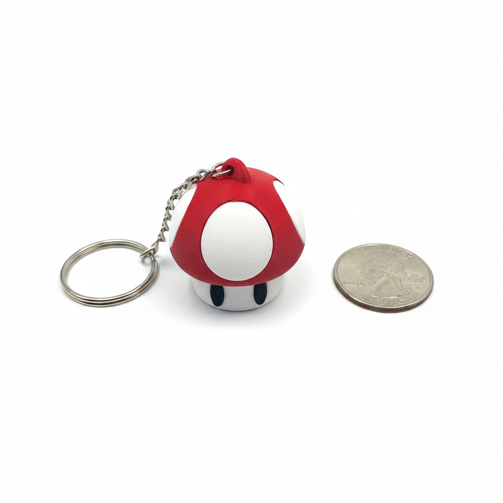 Super Mario Mushroom Keychain – 3D Printed Nintendo Gaming Gift
