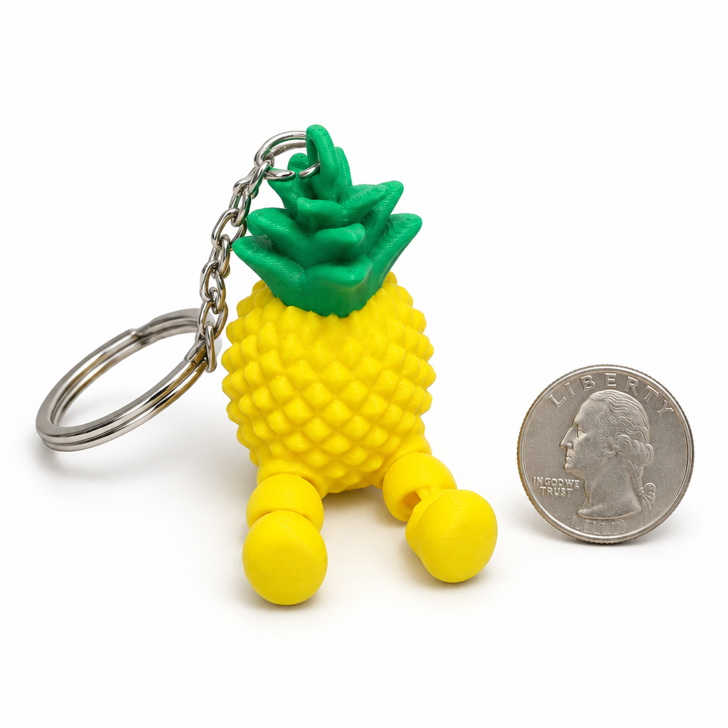 Articulated Pineapple Keychain 3D Printed Tropical Bag Charm and Cute Gift