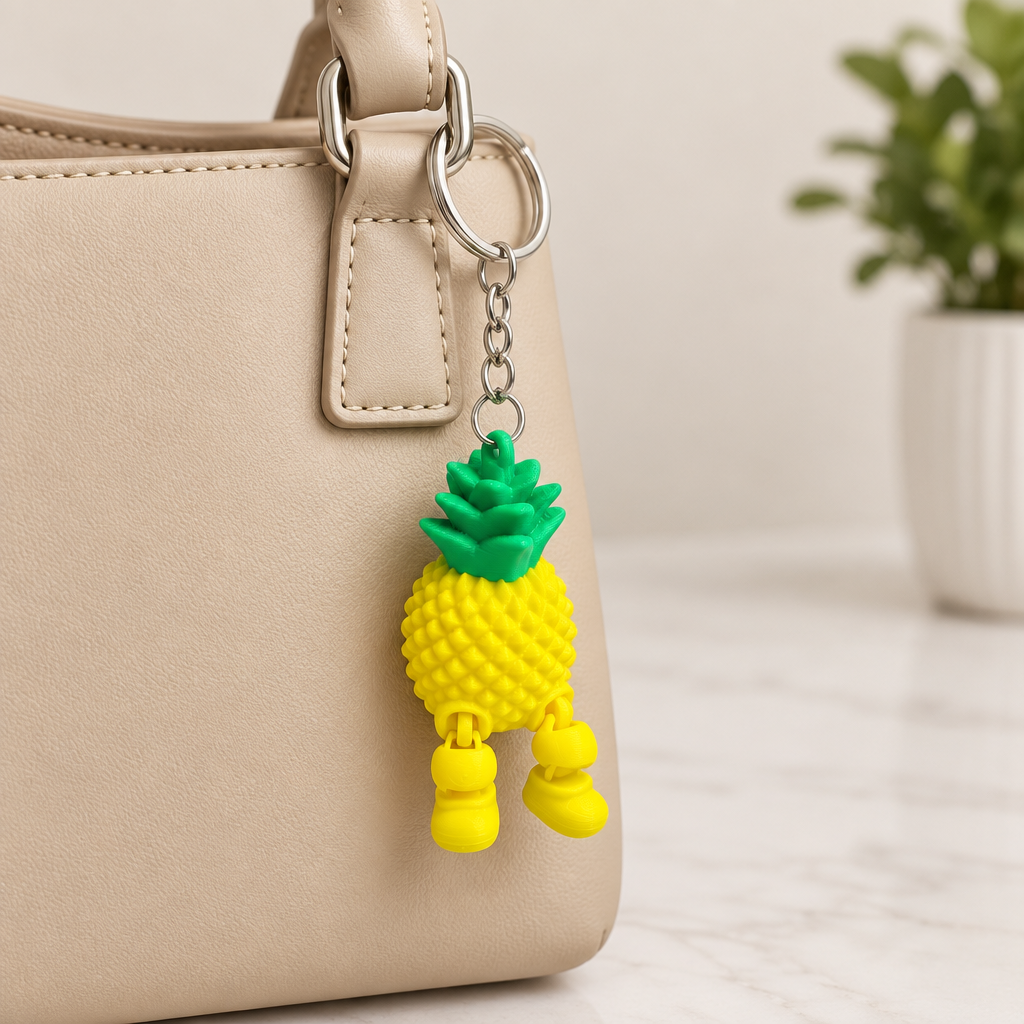 Articulated Pineapple Keychain 3D Printed Tropical Bag Charm and Cute Gift
