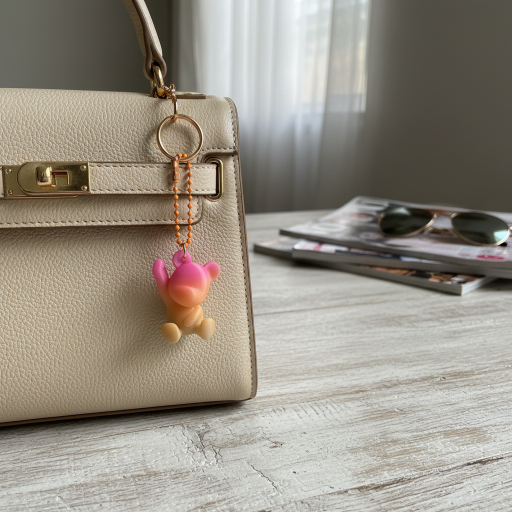 Bear Keychain Pink Gradient 3D Printed Bag Charm Unique Gift