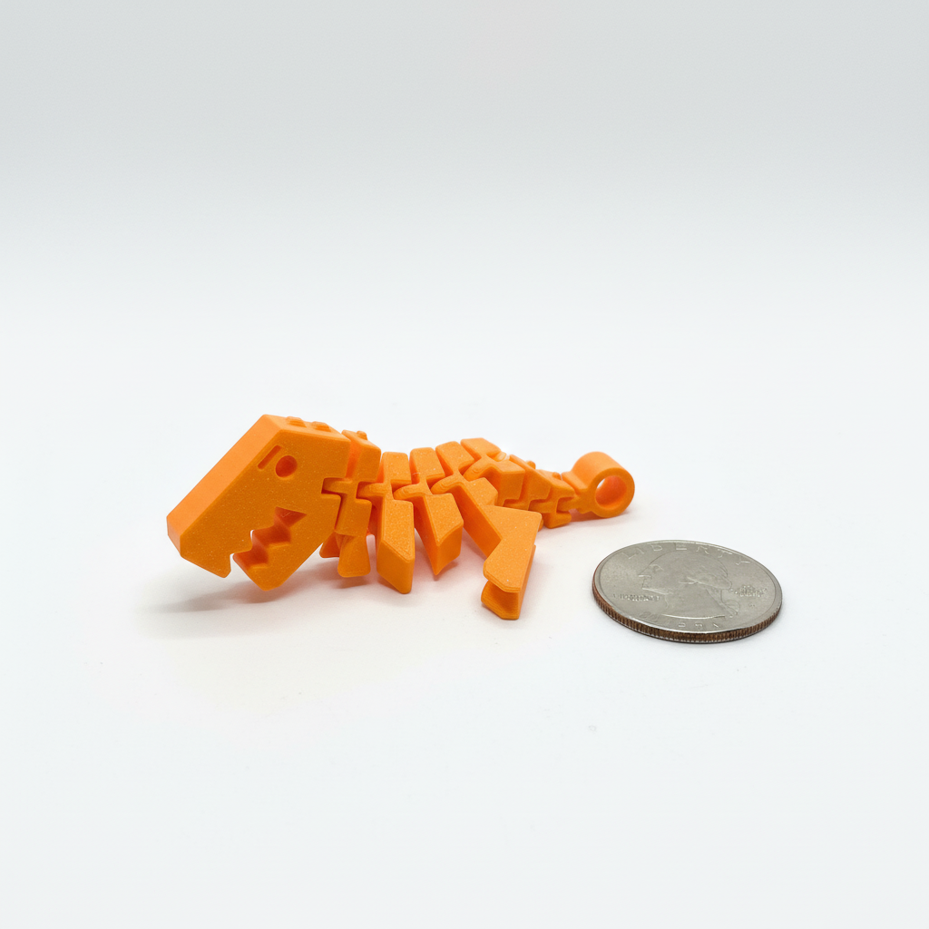 Articulated T-Rex Dinosaur Keychain with Tail Loop, 3D Printed Backpack Charm