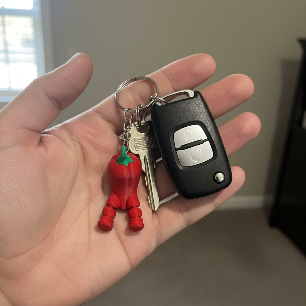 3D Articulated Chili Pepper Keychain – Cute Funny Keyring Gift
