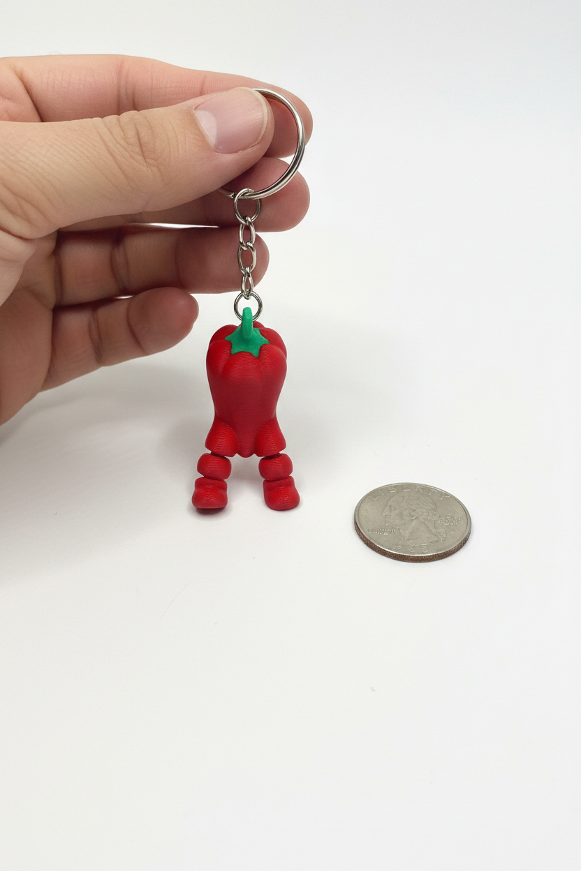 3D Articulated Chili Pepper Keychain – Cute Funny Keyring Gift
