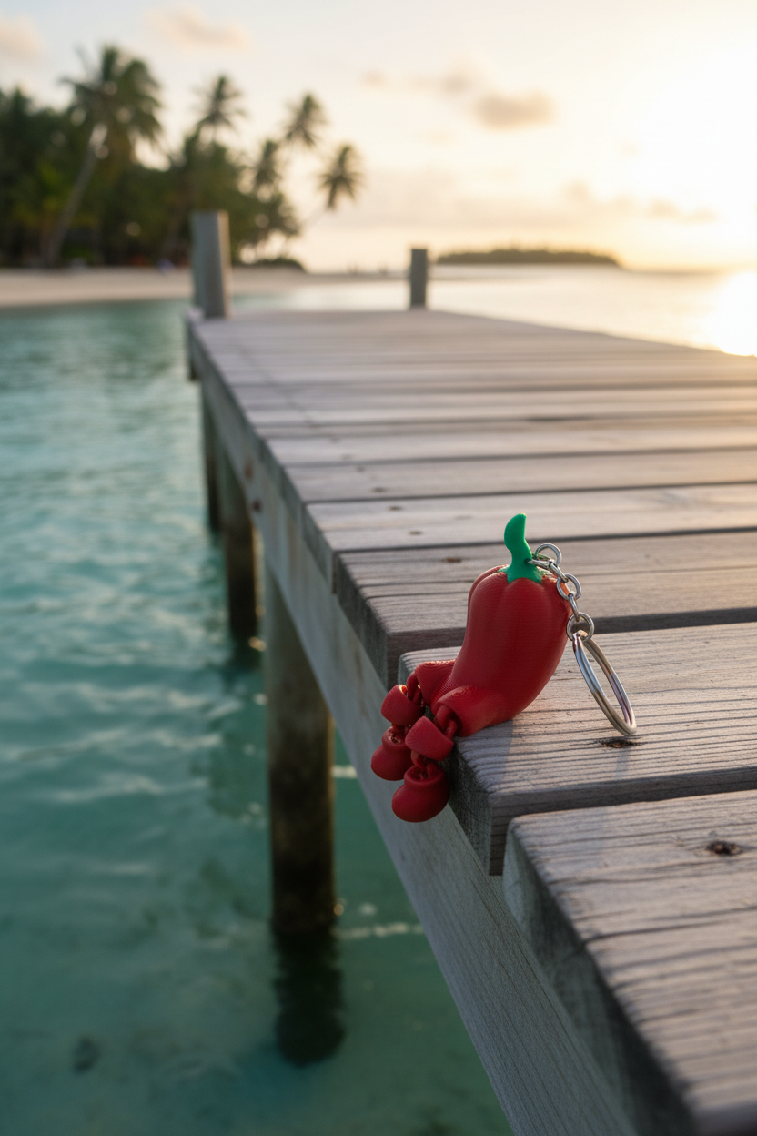 3D Articulated Chili Pepper Keychain – Cute Funny Keyring Gift