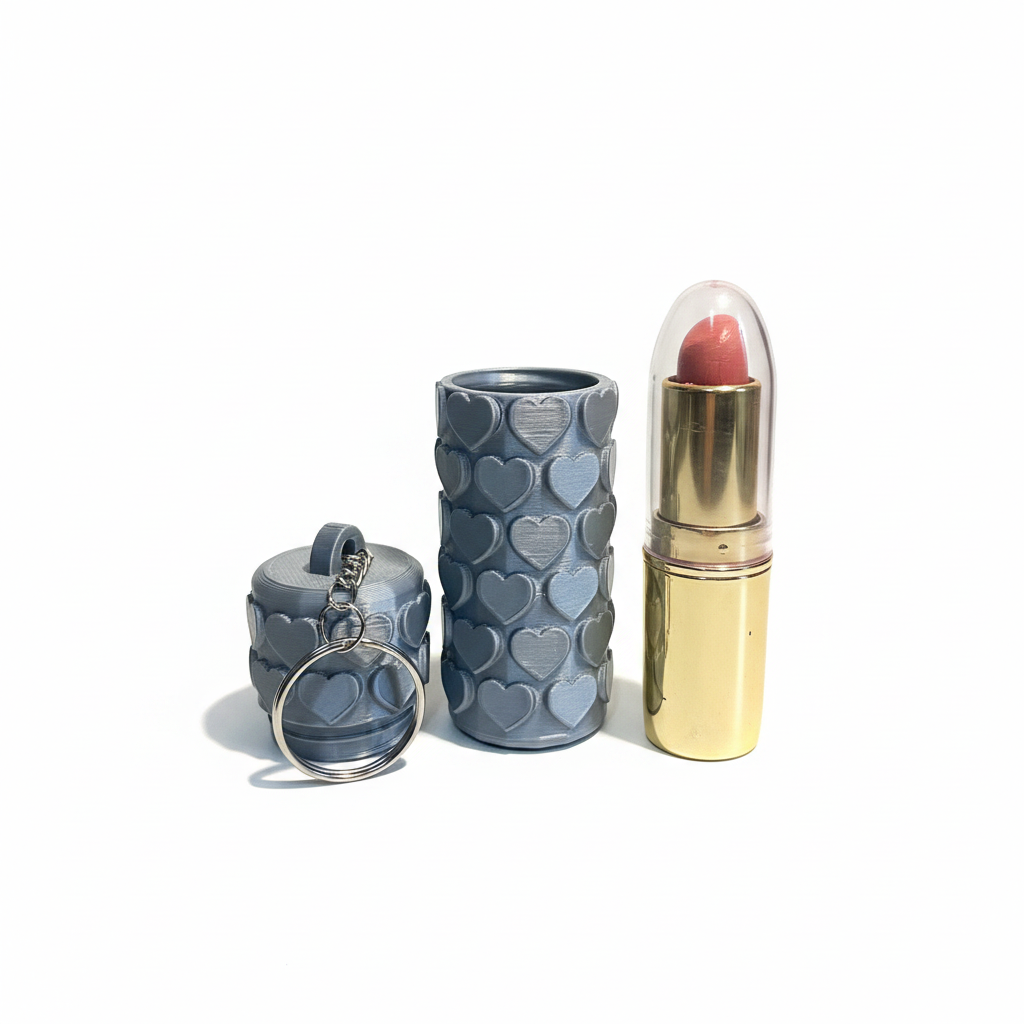 Heart Lipstick Holder Keychain 3D Printed Lip Balm Case Cute Makeup Accessory Gift for Her