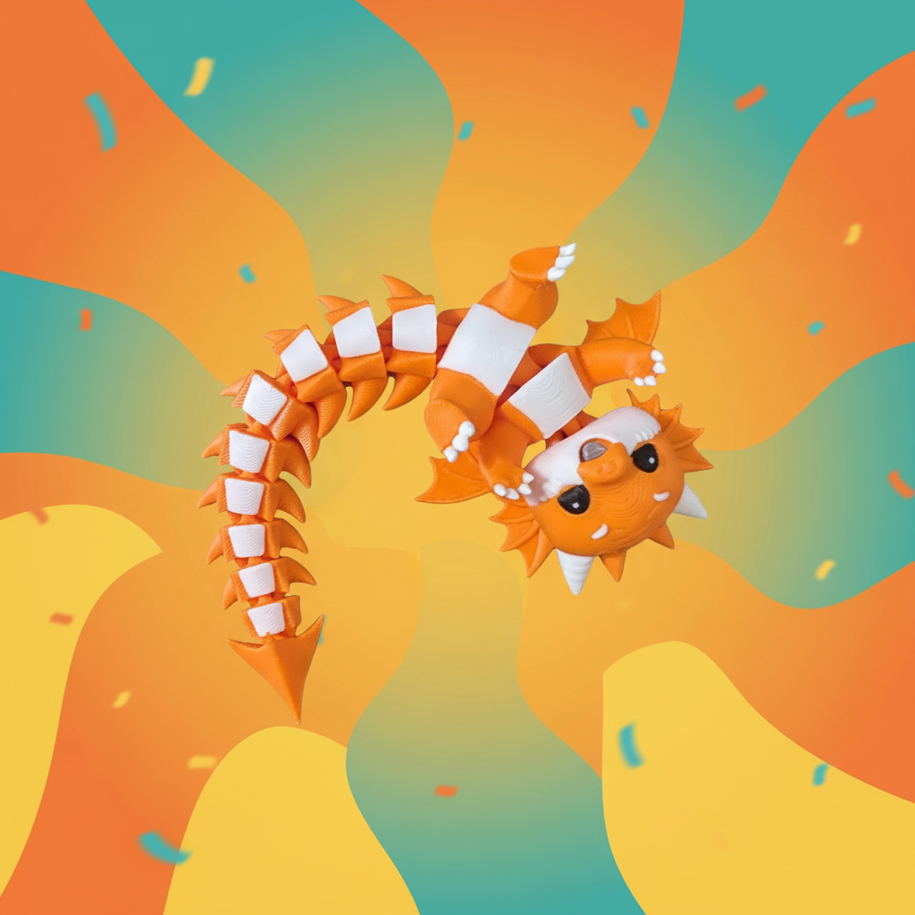 3D Printed Articulated Baby Dragon Fidget Toy Flexible Orange Dragon Desk Toy