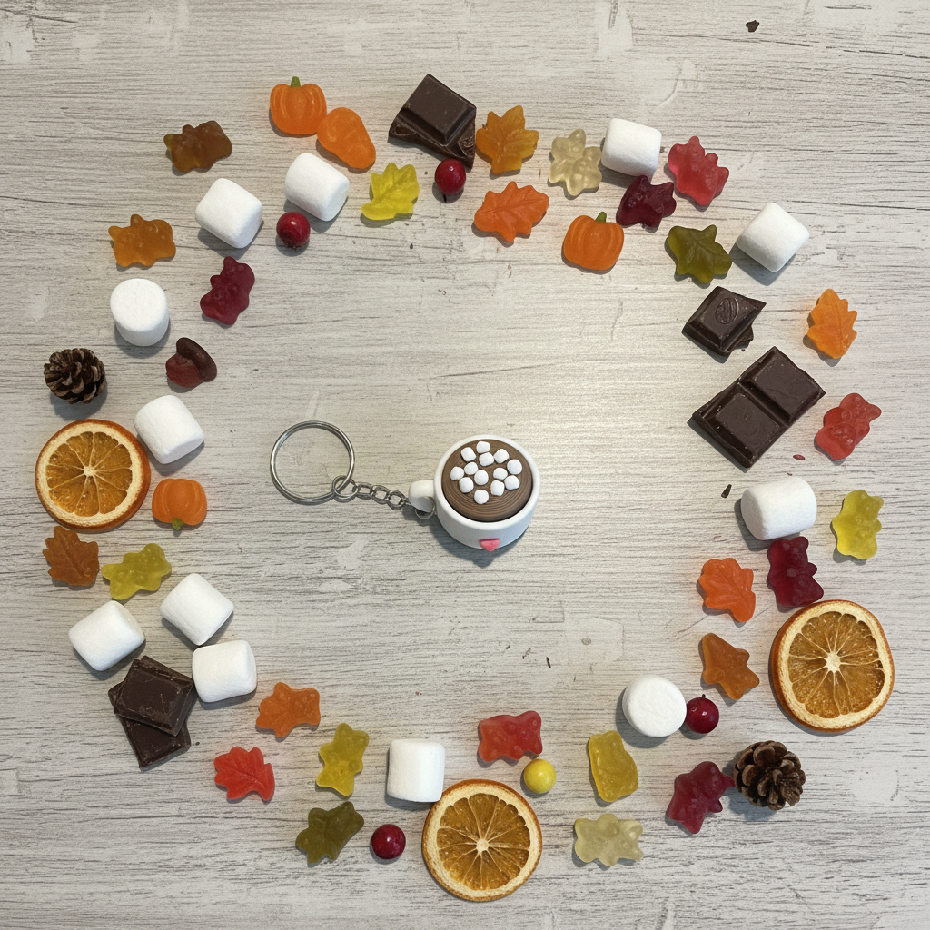 Hot Cocoa Mug Keychain 3D Printed Cute Marshmallow Cup Charm Click Gift