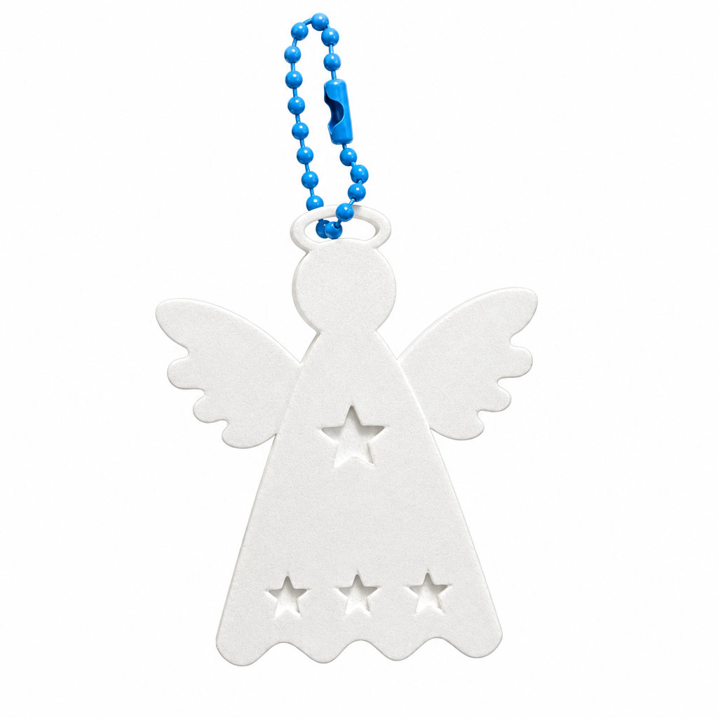 3D Printed Angel Keychain with Wings & Stars – White Angel Bag Charm for Keys and Bags