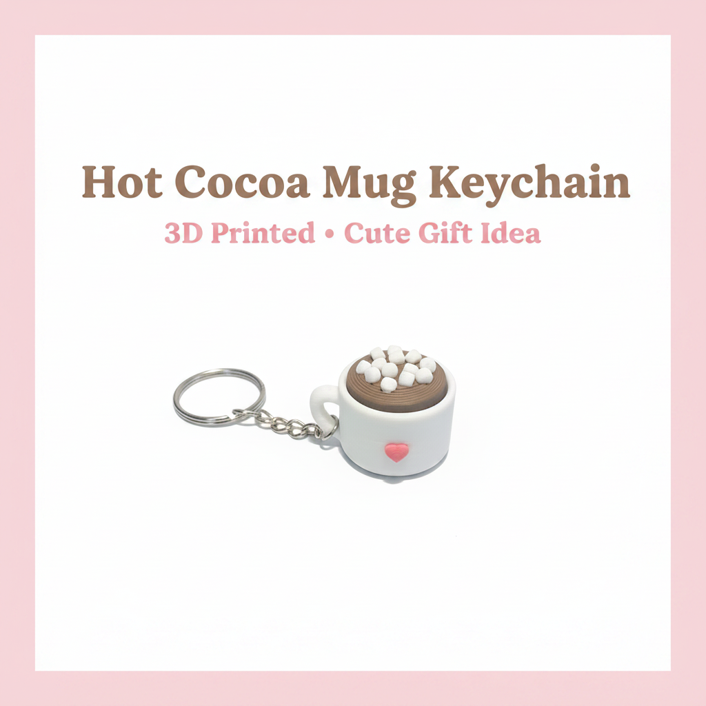Hot Cocoa Mug Keychain 3D Printed Cute Marshmallow Cup Charm Click Gift