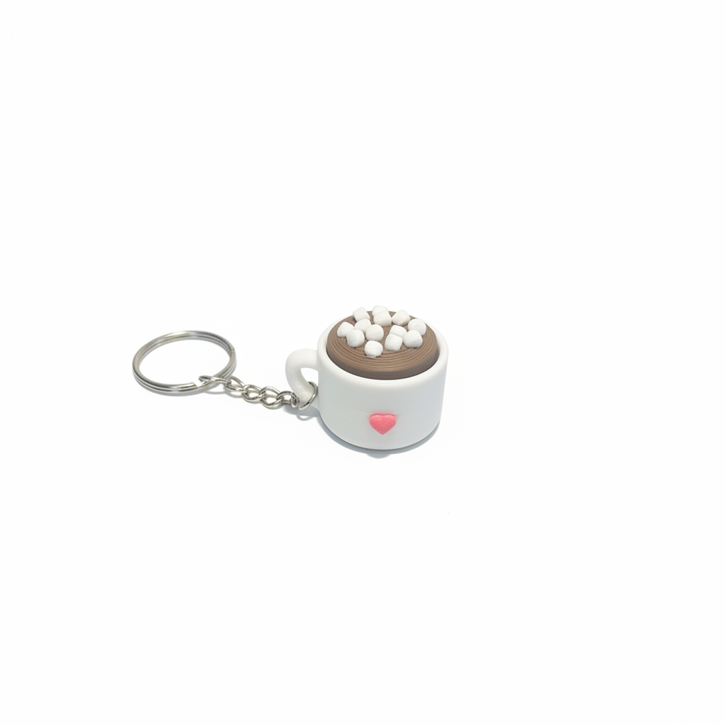 Hot Cocoa Mug Keychain 3D Printed Cute Marshmallow Cup Charm Click Gift
