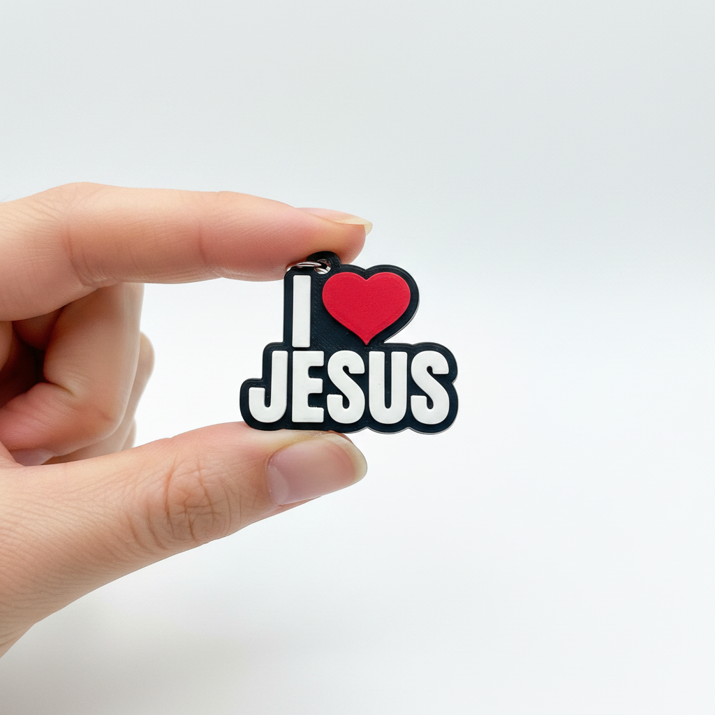 I Love Jesus 3D Printed Keychain Christian Faith Gift Religious Charm