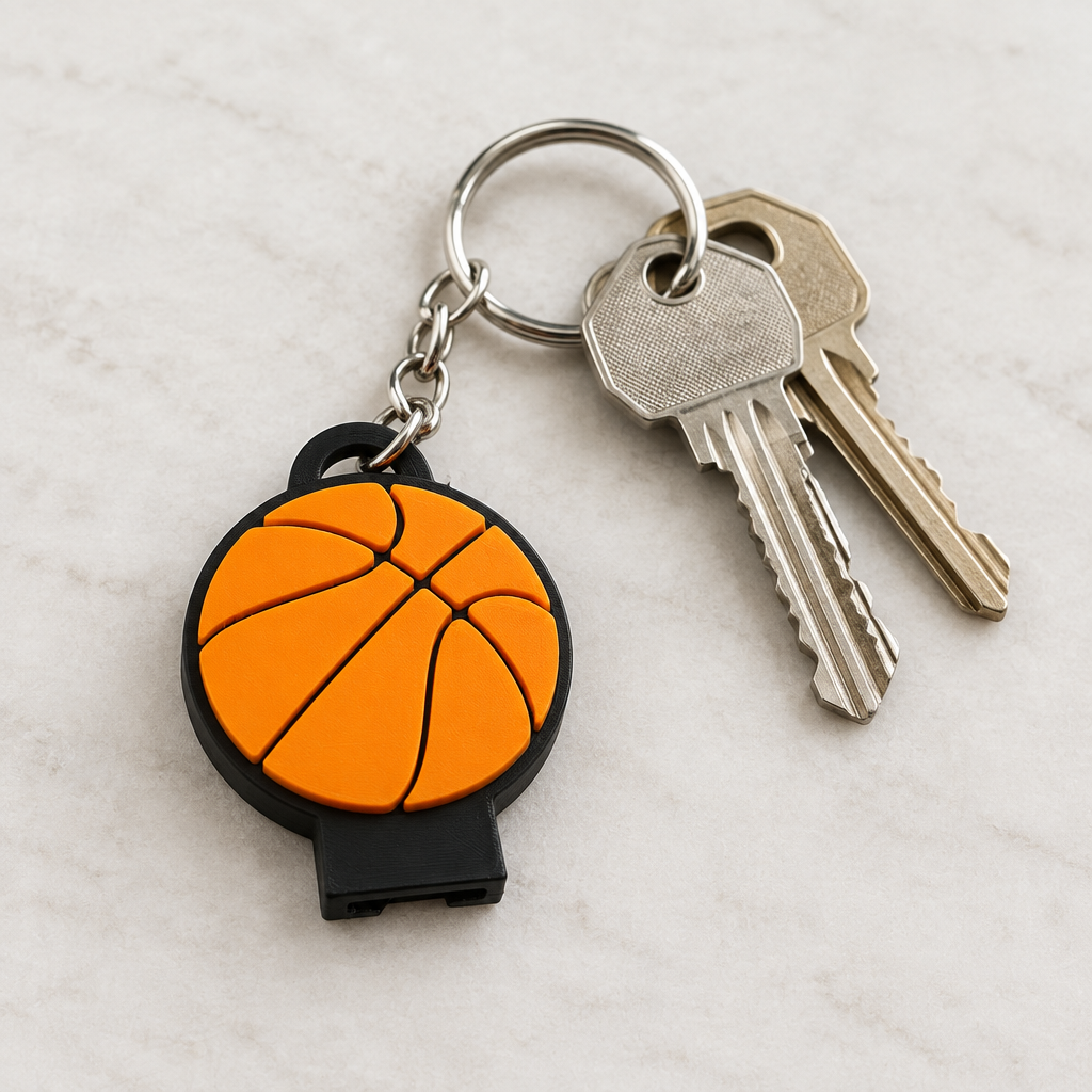 Basketball keychain attached to house keys