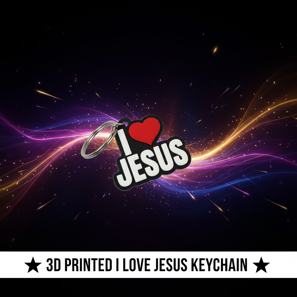 I Love Jesus 3D Printed Keychain Christian Faith Gift Religious Charm