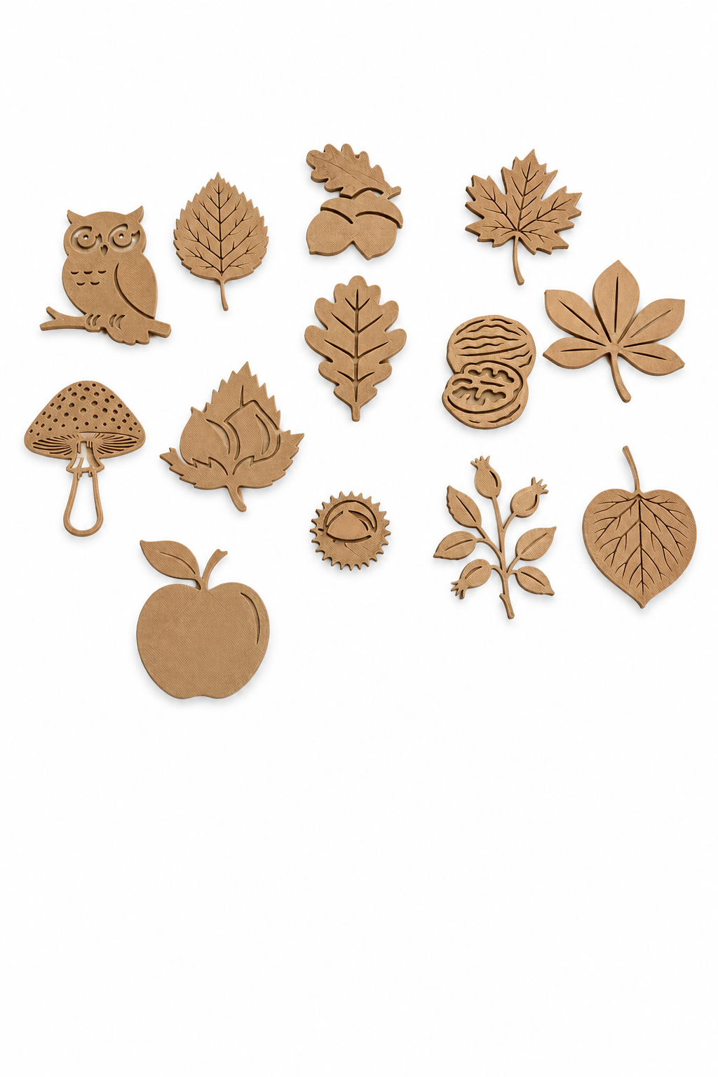 Brown autumn woodland decoration kit on a white background