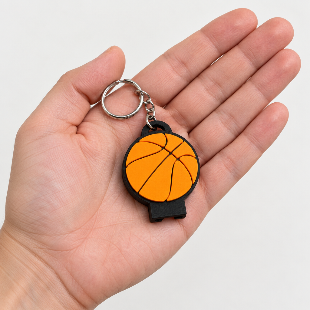 Basketball keychain displayed in a palm