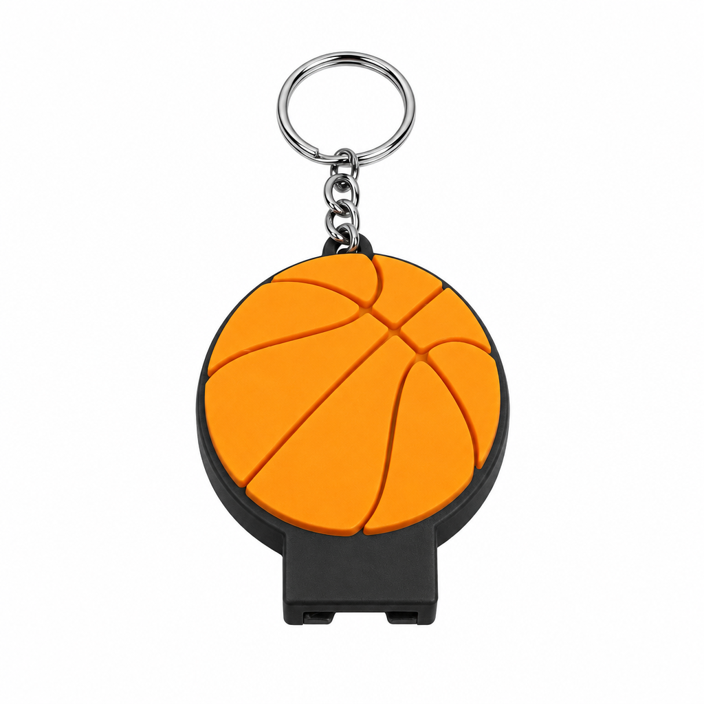 Basketball can opener keychain on white background