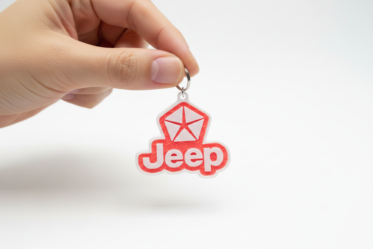 Hand holding Jeep Keychain