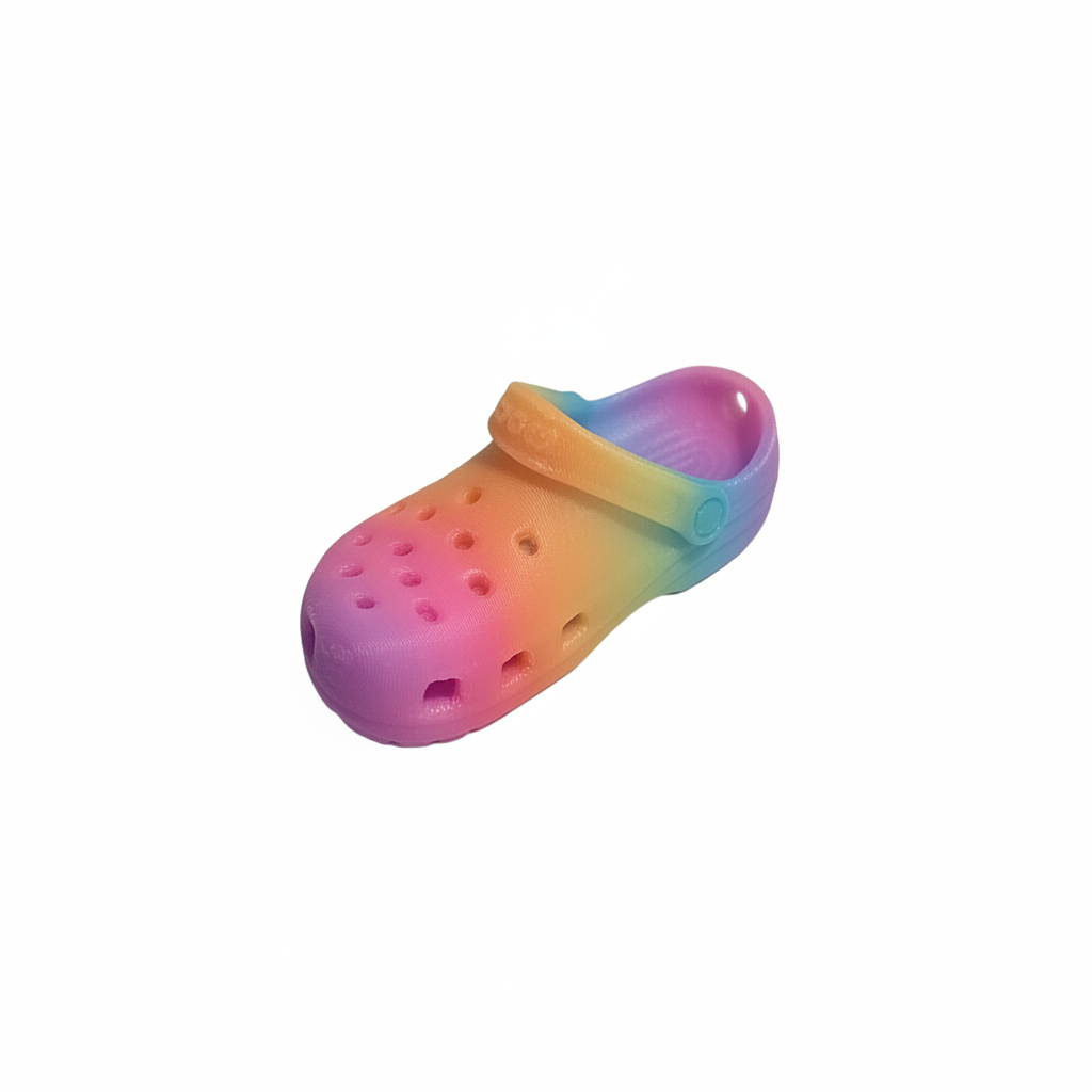 Rainbow clog keychain white background