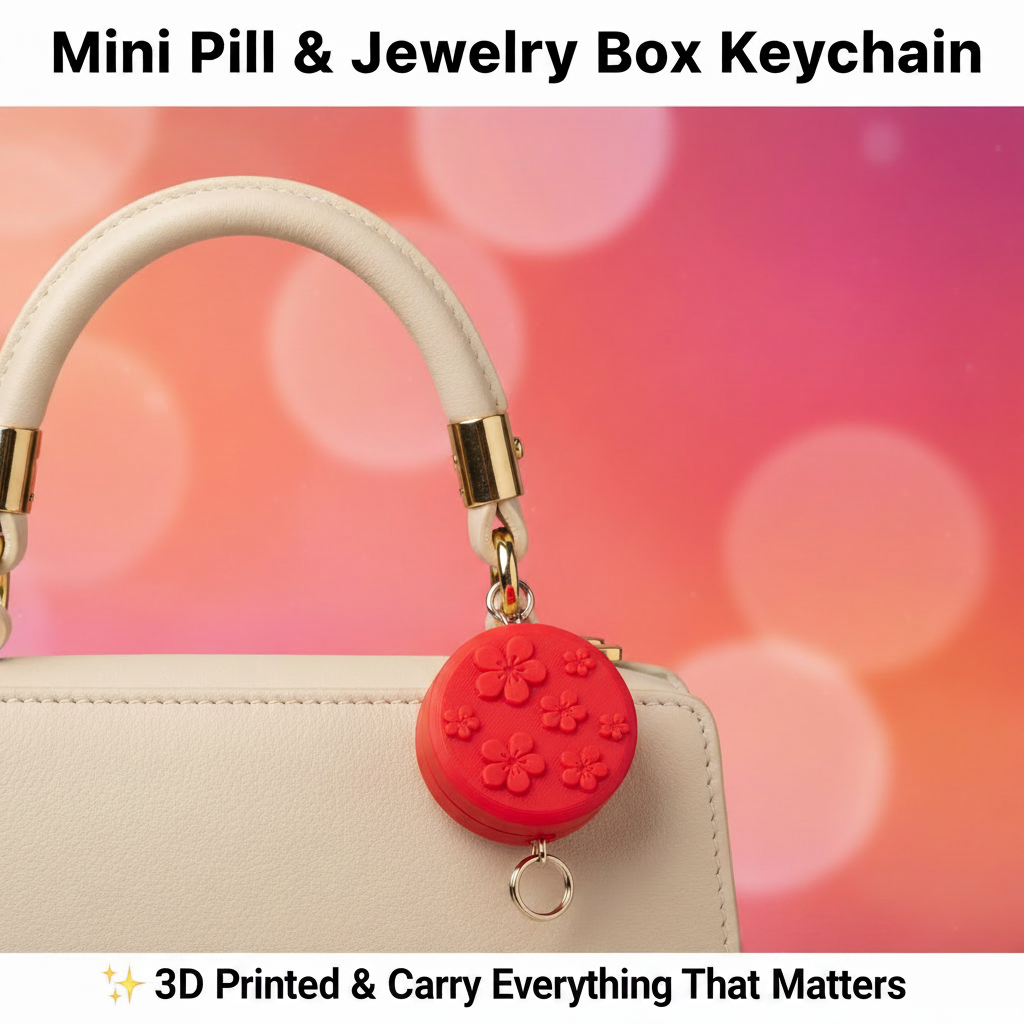 3D Printed Mini Bottle Keychain Pill Box Jewelry Storage