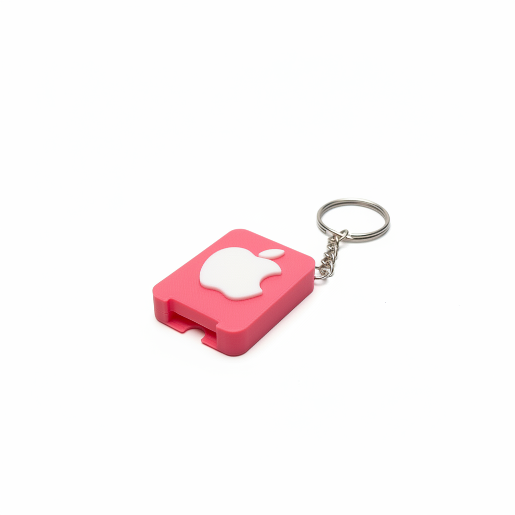 Pink 3D printed bottle opener keychain angled view on white background