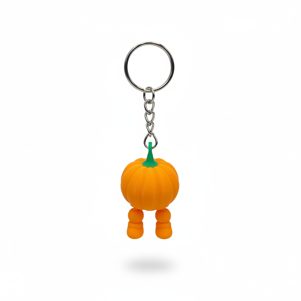 3D printed pumpkin keychain with white background