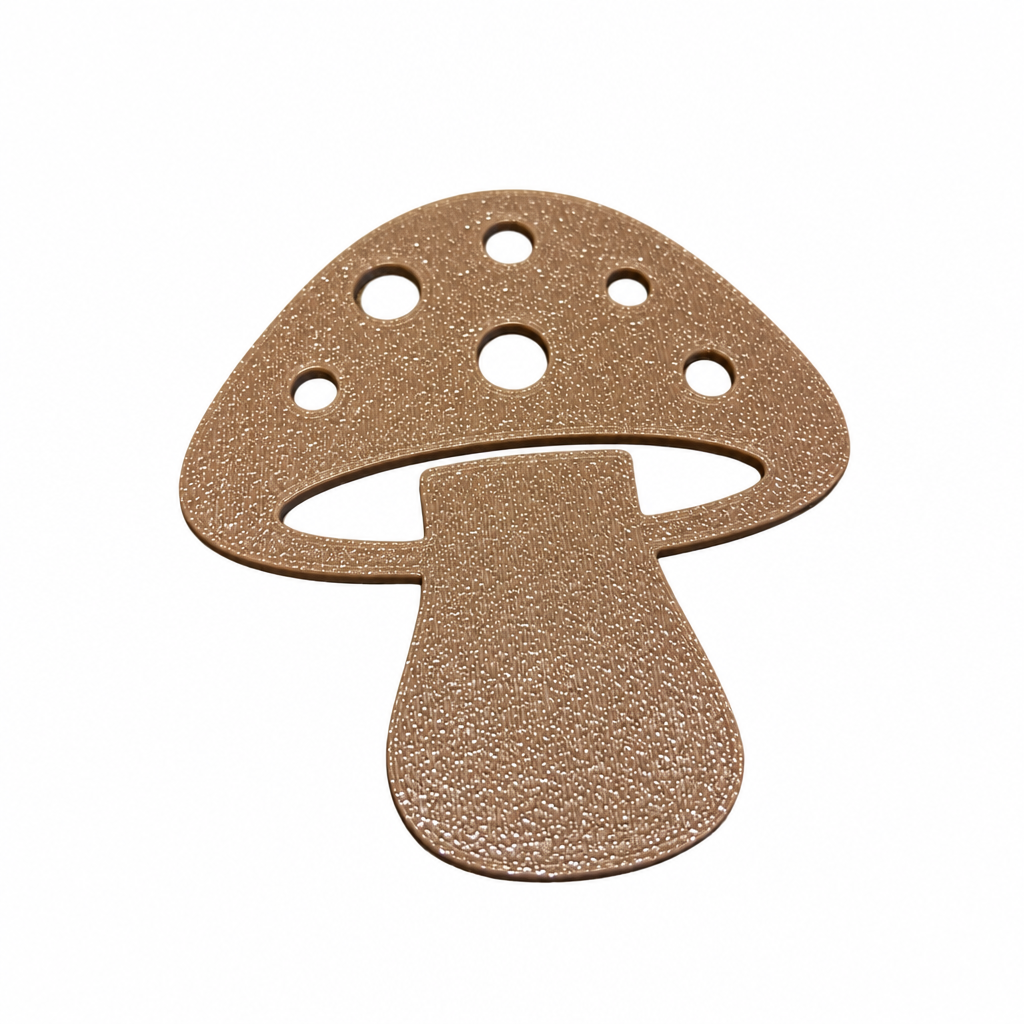 3D printed brown mushroom decor piece on a white background