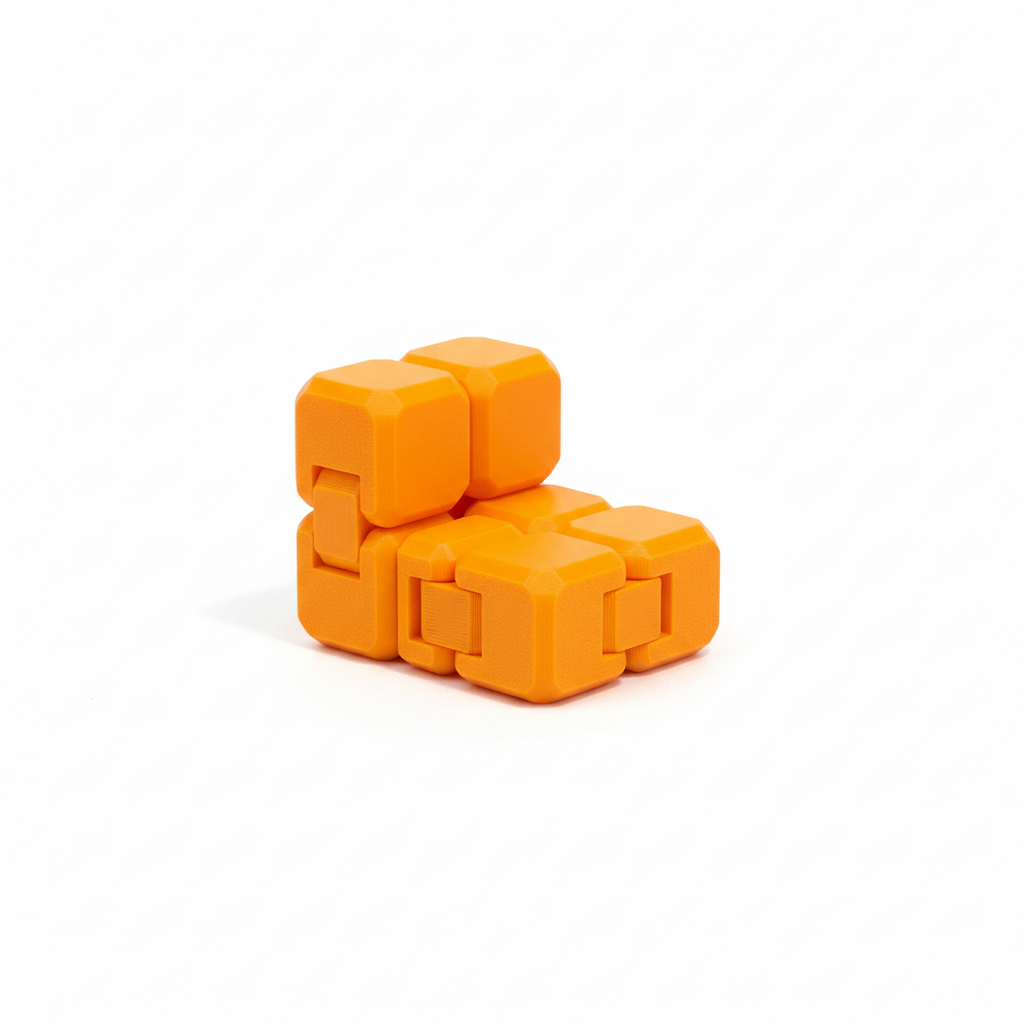 Articulated 3D-printed toy in a three-quarter view