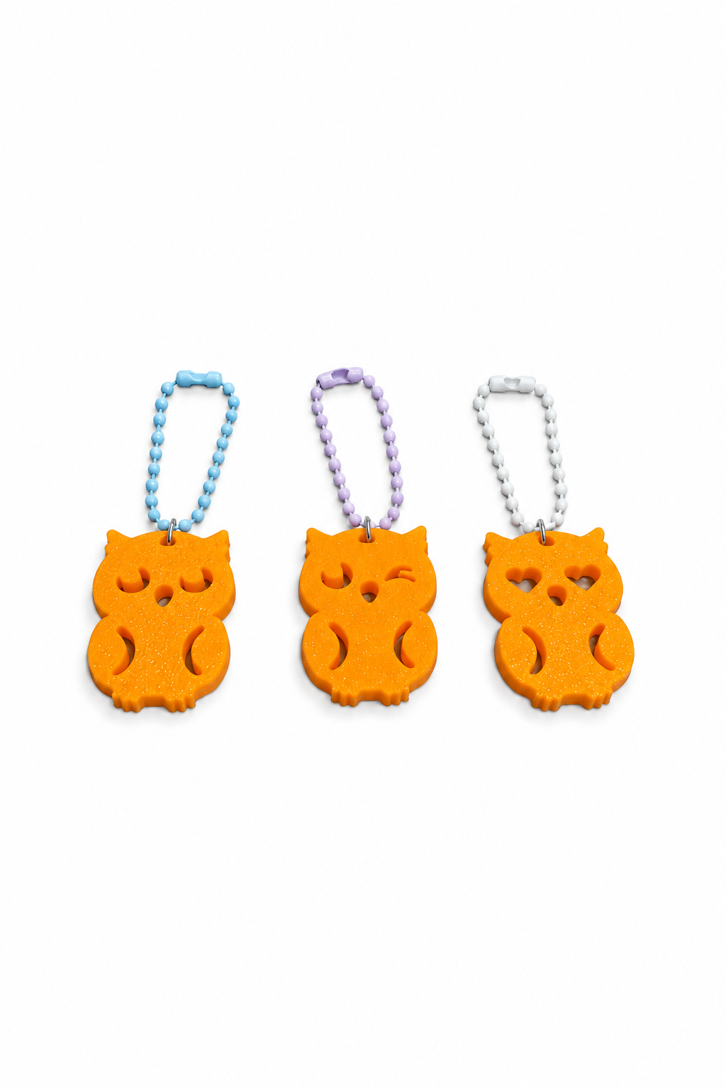 Owl Keychains Set of 3 Orange 3D Printed Bag Charms Cute Gift Accessories
