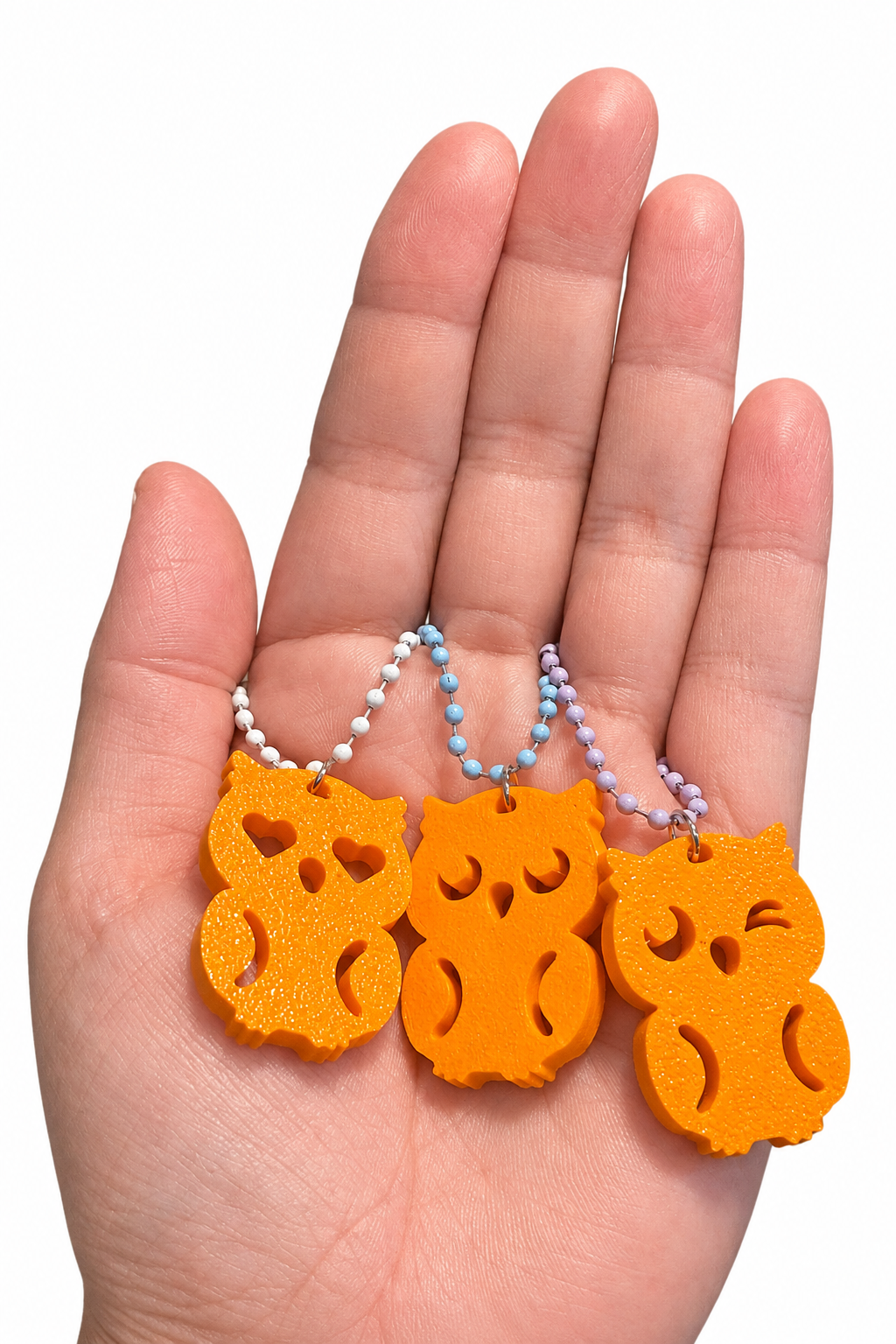 Owl Keychains Set of 3 Orange 3D Printed Bag Charms Cute Gift Accessories