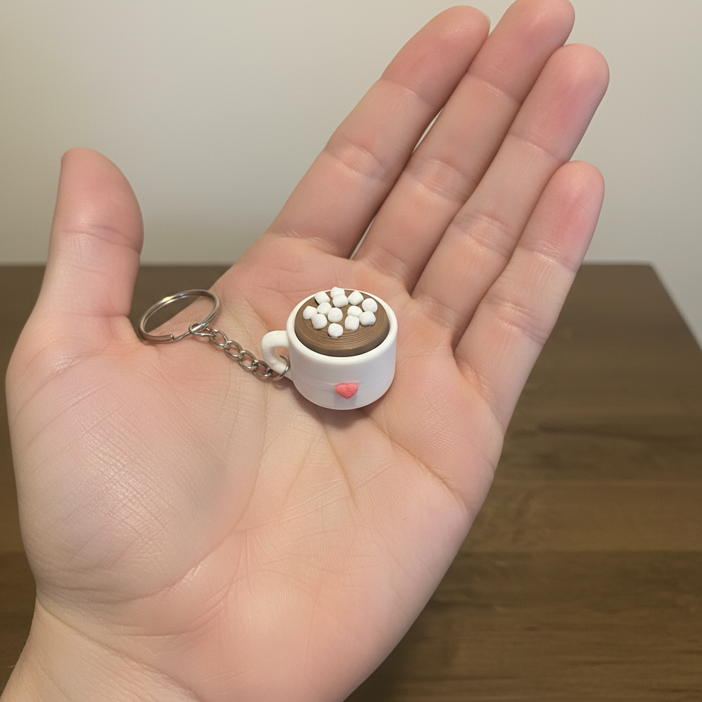 Hot Cocoa Mug Keychain 3D Printed Cute Marshmallow Cup Charm Click Gift