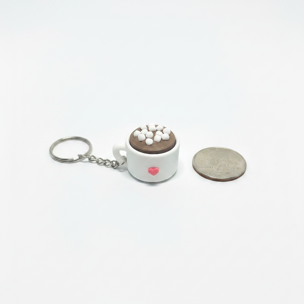 Hot Cocoa Mug Keychain 3D Printed Cute Marshmallow Cup Charm Click Gift