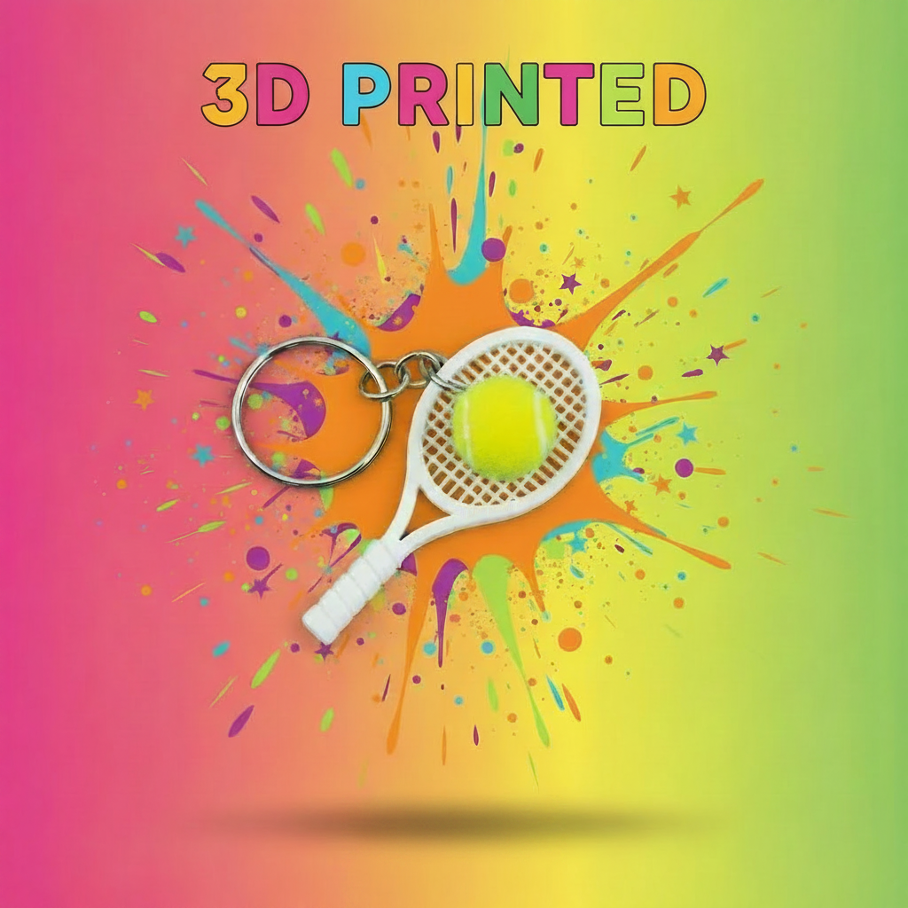 Mini Racket 3D Printed Keychain Sport Tennis Badminton Cute Gift Bag Charm