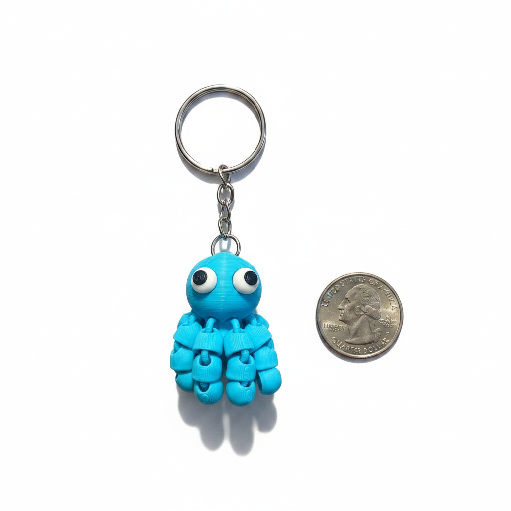 Articulated Octopus 3D Printed Keychain Fidget Friendly Cute Ocean Gift Charm