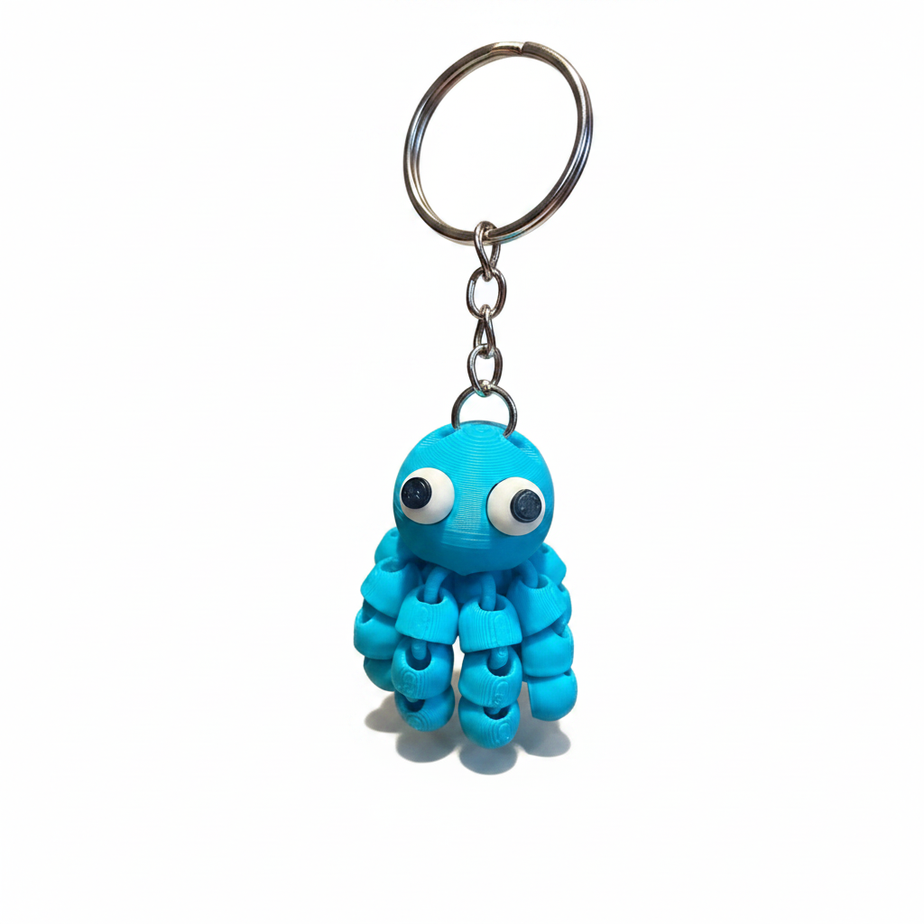 Articulated Octopus 3D Printed Keychain Fidget Friendly Cute Ocean Gift Charm