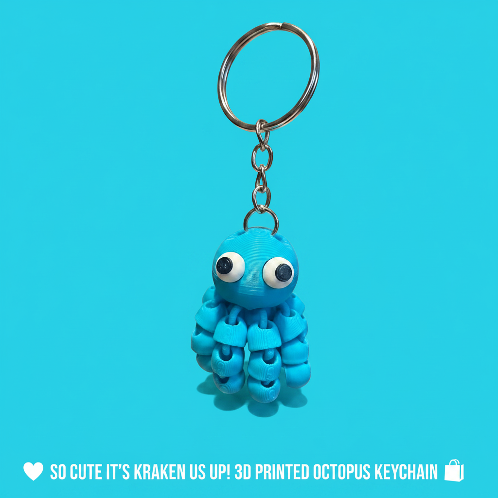 Articulated Octopus 3D Printed Keychain Fidget Friendly Cute Ocean Gift Charm
