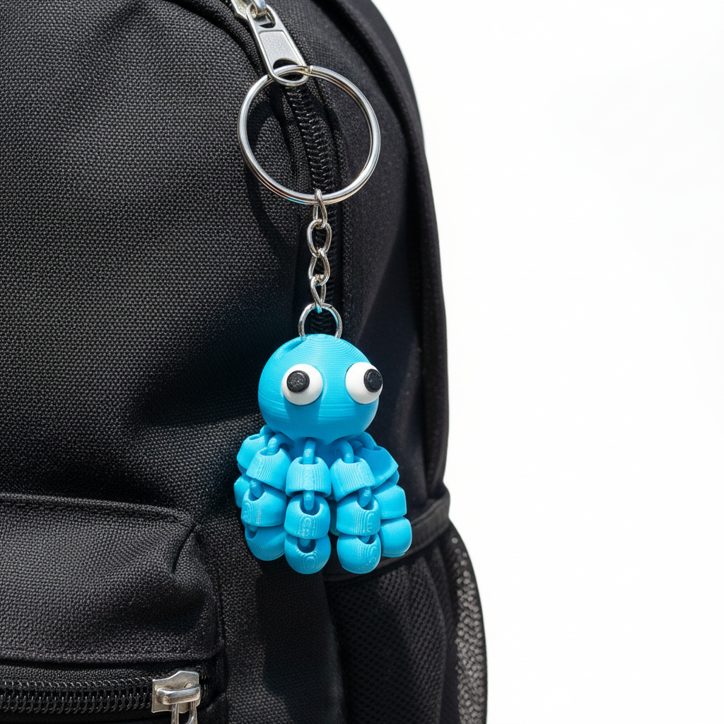 Articulated Octopus 3D Printed Keychain Fidget Friendly Cute Ocean Gift Charm