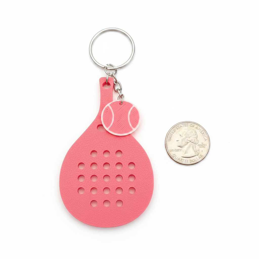 Pink Racket 3D Printed Keychain Tennis Badminton Pickleball Sport Gift Charm
