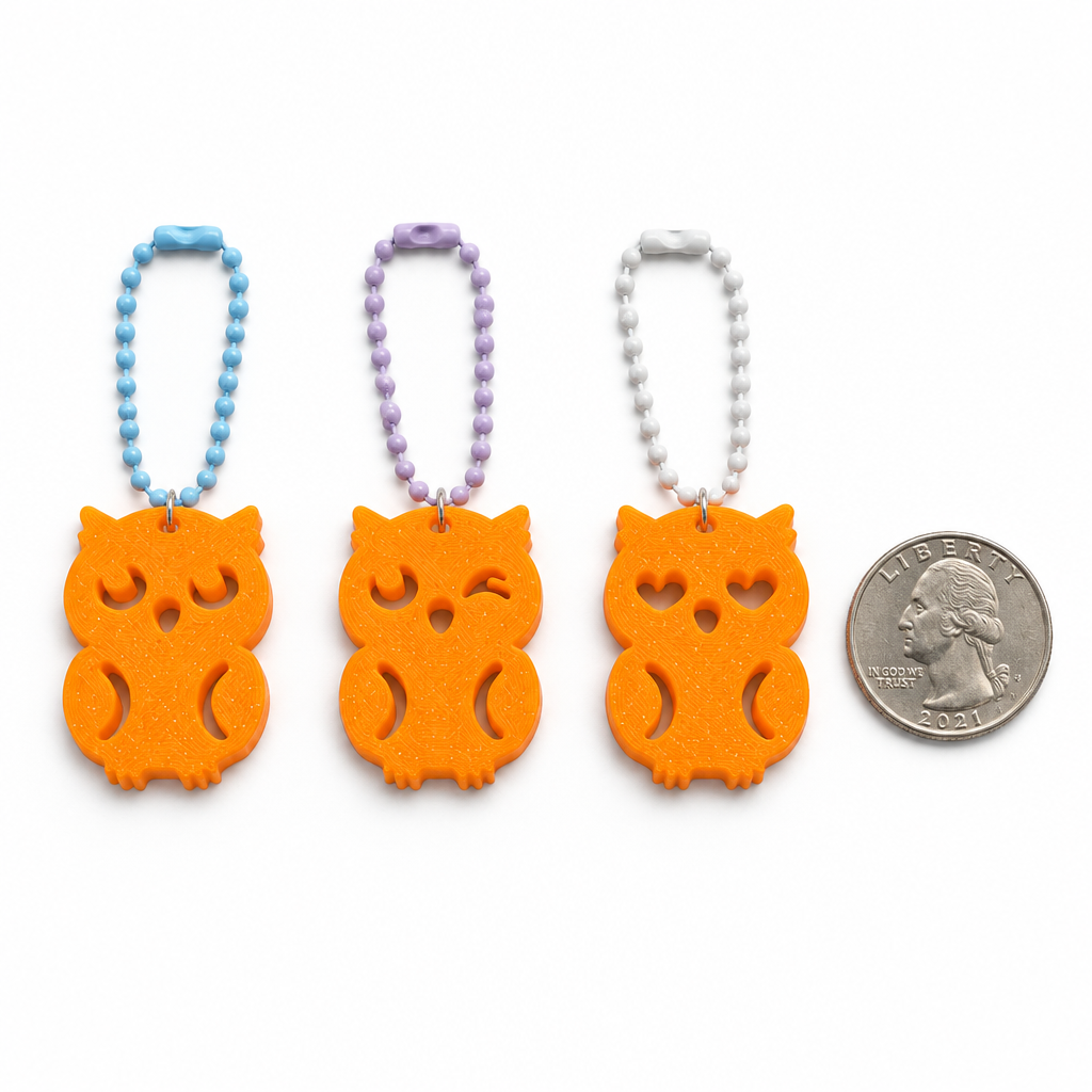 Owl Keychains Set of 3 Orange 3D Printed Bag Charms Cute Gift Accessories